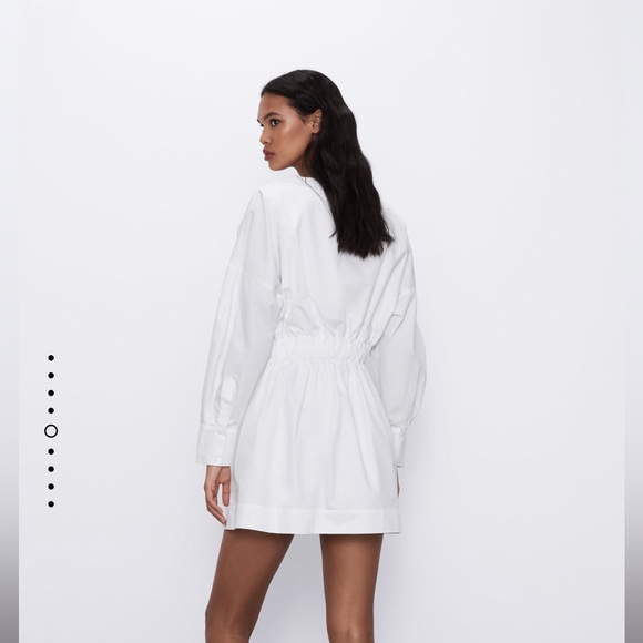 ZARA V-Neck Crossed pleated White mini cotton long sleeve Shirt Dress XS NWT - Picture 6 of 16